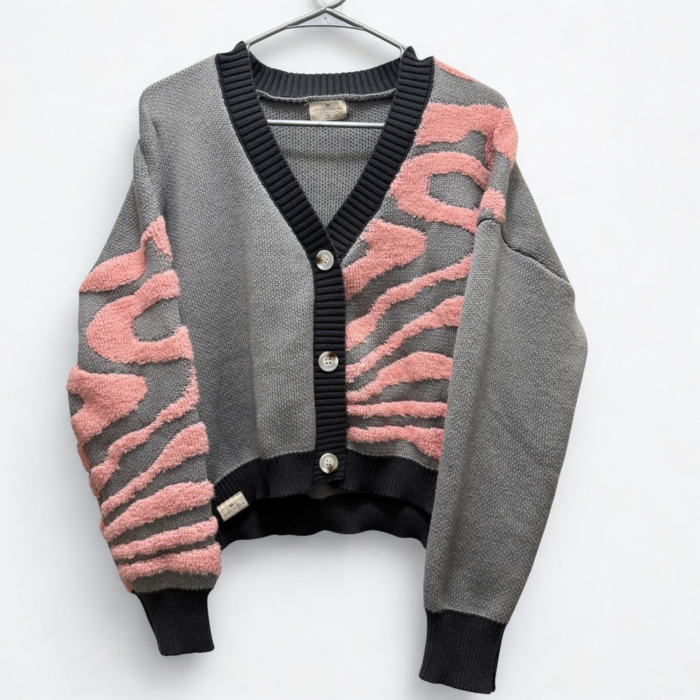 Simply Southern Gray Pink Abstract Cardigan‎ Sweater Women's Size Medium